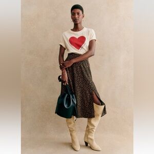 Sezane Tan Skirt Brown Leopard